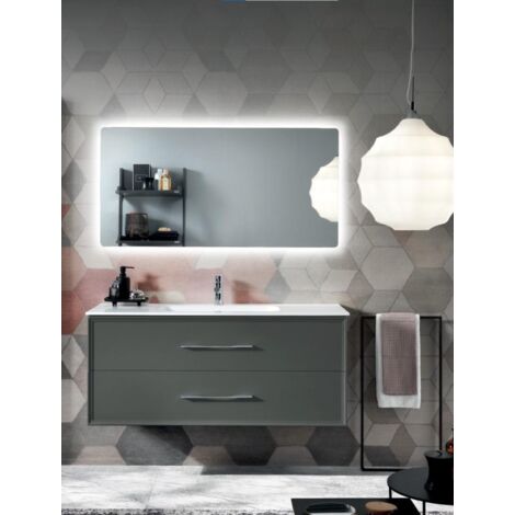 Mobile da bagno sospeso moderno base 120 CLASSIC con 2 cassetti e lavabo, ANTRACITE OPACO