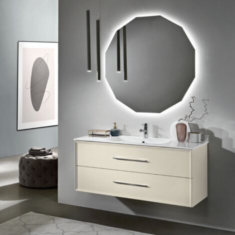 Mobile da bagno sospeso moderno base 120 CLASSIC con 2 cassetti e lavabo, AVORIO OPACO