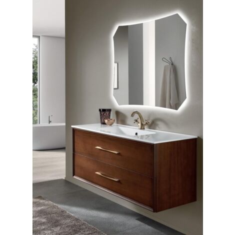 Mobile da bagno sospeso moderno base 120 CLASSIC con 2 cassetti e lavabo, NOCE CHIARO