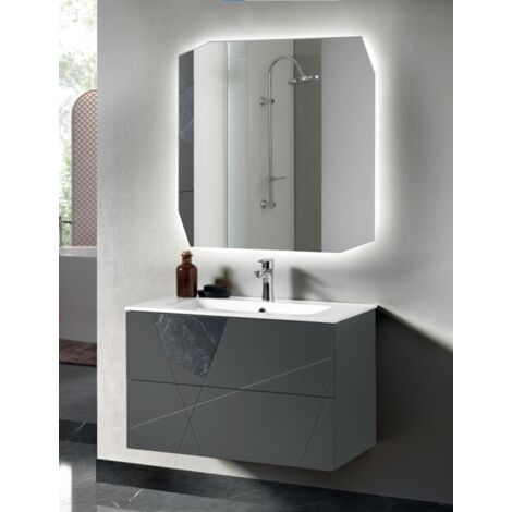Mobile da bagno sospeso moderno base 80 CRIZIA con lavabo ANTRACITE OPACO