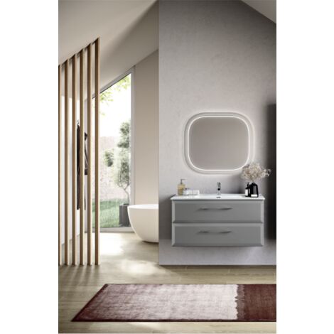 Mobile da bagno sospeso moderno base 80cm CLEIDE con 2 cassetti e lavabo, GRIGIO PERLA