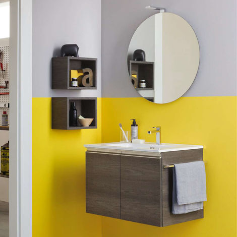 Mobili Da Bagno Moderni.Mobile Da Bagno Sospeso Moderno Da Cm 70x45 Con Specchio Circolare Con Faretto Led E Vani A Giorno 53hm Bo