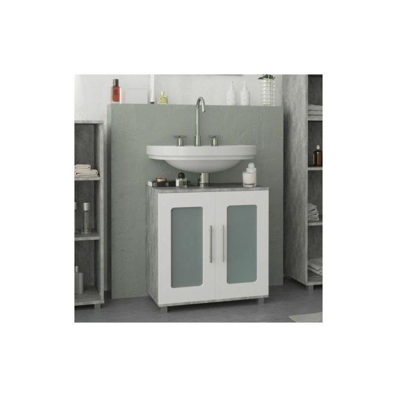 Lavatrice Sotto Lavandino Del Bagno.Mobile Da Bagno Sotto Lavabo Lavello Copri Sifone Armadietto Con Ante In Vetro Colore Principale Grigio Cemento E Bianco 4251421900394