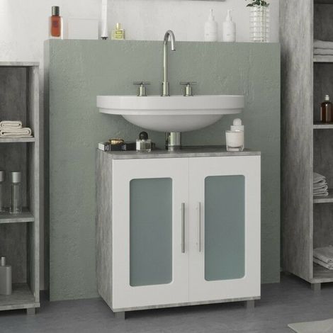 Mobiletto Sotto Lavello Bagno.Mobile Da Bagno Sotto Lavabo Lavello Copri Sifone Armadietto Con Ante In Vetro Colore Principale Grigio Cemento E Bianco 4251421900394