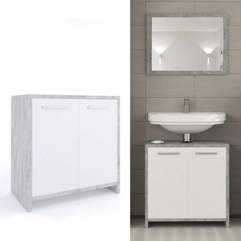 Mobile Bagno Sotto Lavandino.Mobile Da Bagno Sotto Lavabo Lavello Copricolonna Armadietto Con 2 Ante Colore Principale Grigio Cemento E Bianco 4251421900363