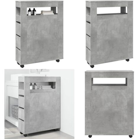 Mobile da Bagno Stretto con Ruote Grigio Cemento in Truciolato - Mobile da bagno stretto - Mobile da bagno con ruote