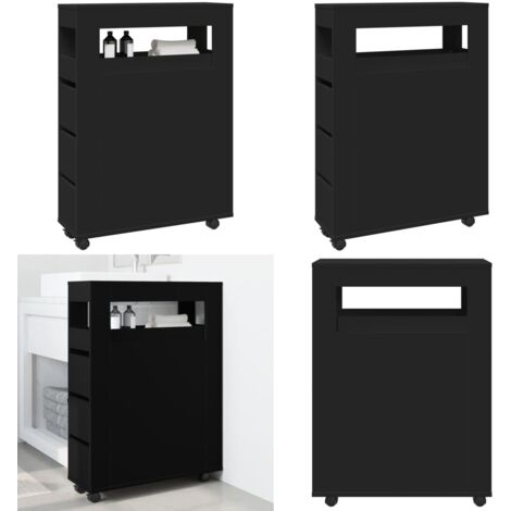 Mobile da Bagno Stretto con Ruote Nero in Truciolato - Mobile da bagno stretto - Mobile da bagno con ruote