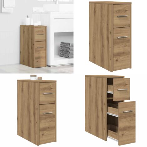 Mobile da Bagno Stretto con Ruote Rovere Artigianale Truciolato - Mobile da bagno - Armadio da bagno