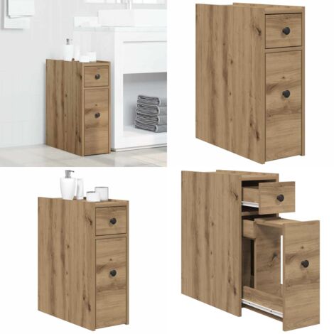 Mobile da Bagno Stretto con Ruote Rovere Artigianale Truciolato - Mobile da bagno - Armadio da bagno