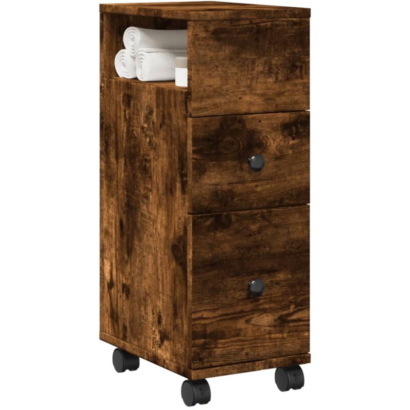 Mobile da Bagno Stretto con Ruote Rovere Fumo in Truciolato