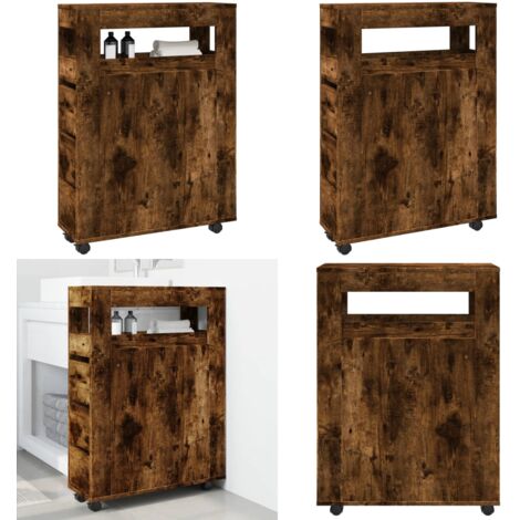 Mobile da Bagno Stretto con Ruote Rovere Fumo in Truciolato - Mobile da bagno stretto - Mobile da bagno con ruote
