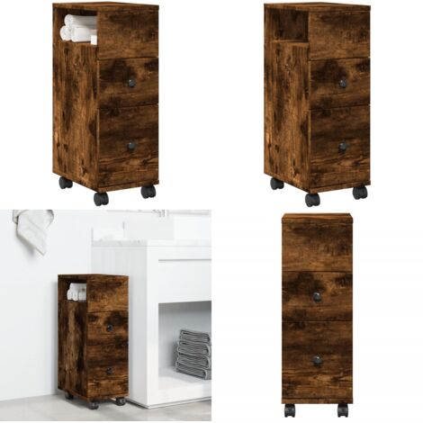 Mobile da Bagno Stretto con Ruote Rovere Fumo in Truciolato - Mobile da bagno stretto - Mobile da bagno con ruote