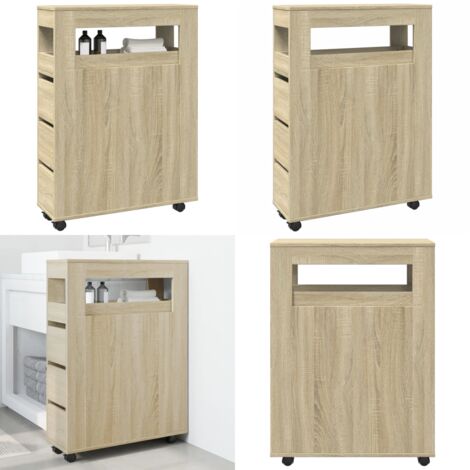 Mobile da Bagno Stretto con Ruote Rovere Sonoma in Truciolato - Mobile da bagno stretto - Mobile da bagno con ruote