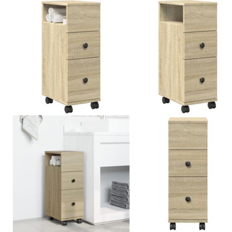 Mobile da Bagno Stretto con Ruote Rovere Sonoma in Truciolato - Mobile da bagno stretto - Mobile da bagno con ruote