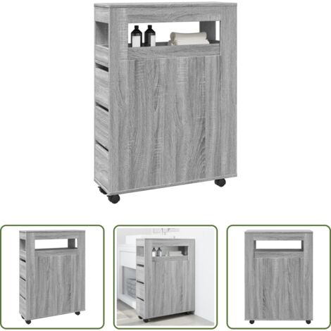 Mobile da bagno stretto -  Mobile da Bagno Stretto con Ruote Grigio Sonoma in Truciolato