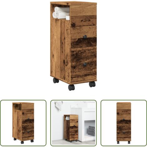 Mobile da bagno stretto -  Mobile da Bagno Stretto con Ruote Legno Vecchio in Truciolato