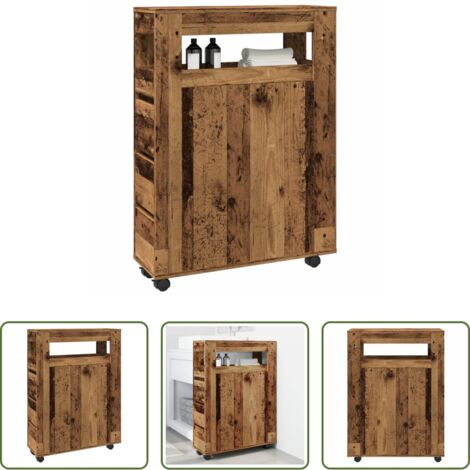 Mobile da bagno stretto -  Mobile da Bagno Stretto con Ruote Legno Vecchio in Truciolato