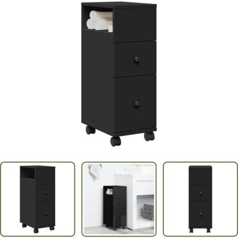 Mobile da bagno stretto - Mobile da Bagno Stretto con Ruote Nero in Truciolato