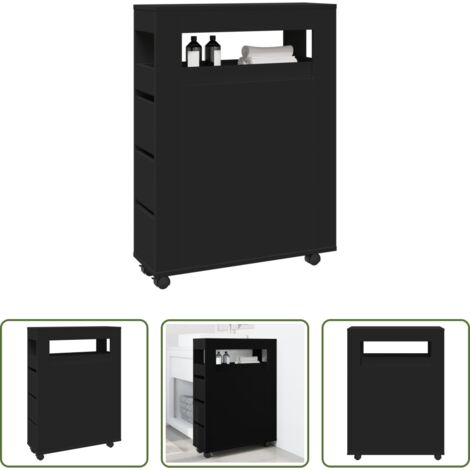 Mobile da bagno stretto -  Mobile da Bagno Stretto con Ruote Nero in Truciolato