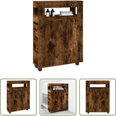 Mobile da bagno stretto -  Mobile da Bagno Stretto con Ruote Rovere Fumo in Truciolato
