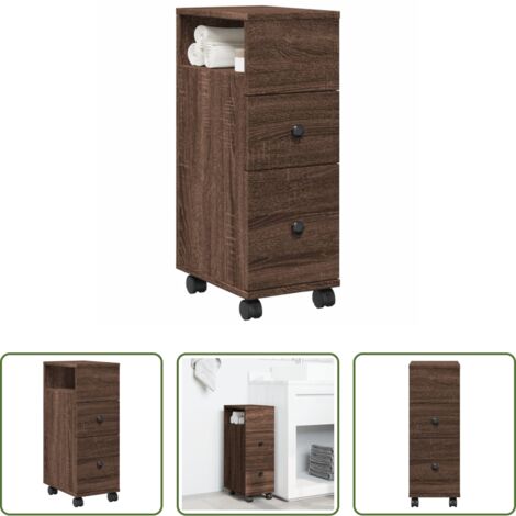 Mobile da bagno stretto -  Mobile da Bagno Stretto con Ruote Rovere Marrone in Truciolato