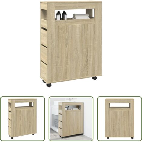 Mobile da bagno stretto - Mobile da Bagno Stretto con Ruote Rovere Sonoma in Truciolato