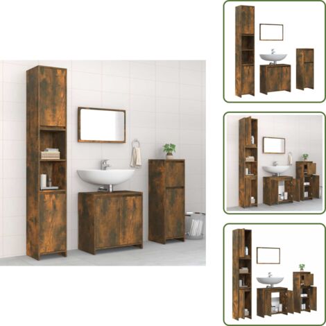 Mobile da bagno - vidaXL Set Mobili da Bagno 4 pz Rovere Fumo in Legno Multistrato - Armadietto da bagno