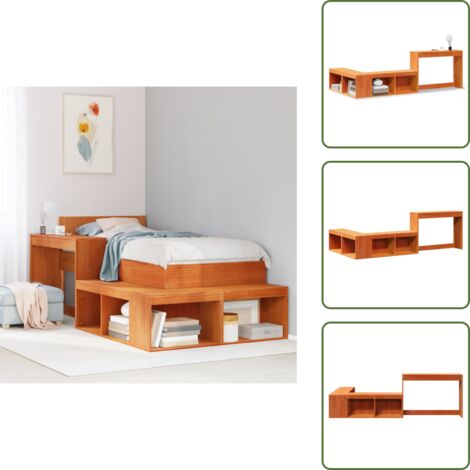 Mobile da camera da letto - vidaXL Comodino con Scrivania Marrone Cera 232x122x75 cm Legno di Pino - Comodino a L
