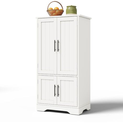 Mobile da cucina 120x60x40 cm, Luce LED Sensore, 4 Ante, Ripiani Regolabili, MDF Bianco, per Cucina e Sala da Pranzo