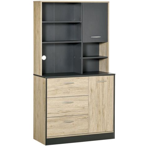 MOBILE DA CUCINA 4 RIPIANI IN LEGNO 90 X 39 X 169 CM ROVERE E NERO