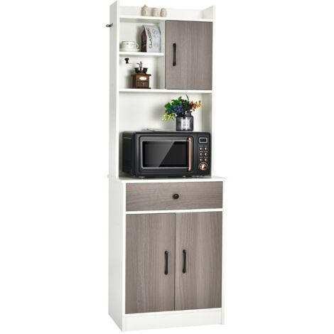 Mobile da cucina con 3 ante e ripiani regolabili, Credenza con ampio spazio aperto per microonde Bianco