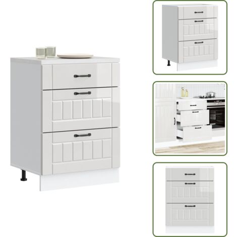 Mobile da cucina con cassetto - vidaXL Mobiletto da cucina "Lucca" Bianco lucido in legno ingegnerizzato - Mobile da cucina con piedini regolabili