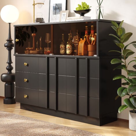 Mobile da cucina, credenza con ante in vetro, mobile contenitore, mobile buffet per cucina, sala da pranzo e soggiorno, mobile nero, ante in vetro fumé, 120×33×95 cm