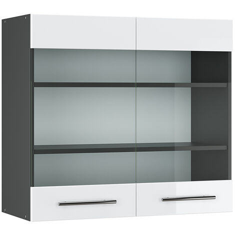 Mobile da cucina in vetro Fame-Line, Bianco lucido, 80 cm, Vicco