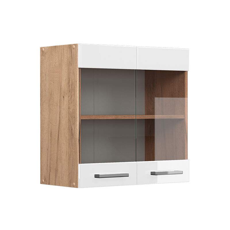 Mobile da cucina in vetro R-Line, Bianco lucido, 60 cm Vicco