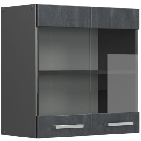 Mobile da cucina in vetro R-Line, Calcestruzzo nero, 60 cm, Vicco