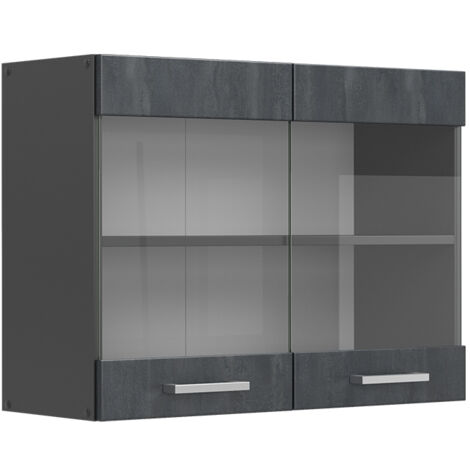 Mobile da cucina in vetro R-Line, Calcestruzzo nero, 80 cm, Vicco