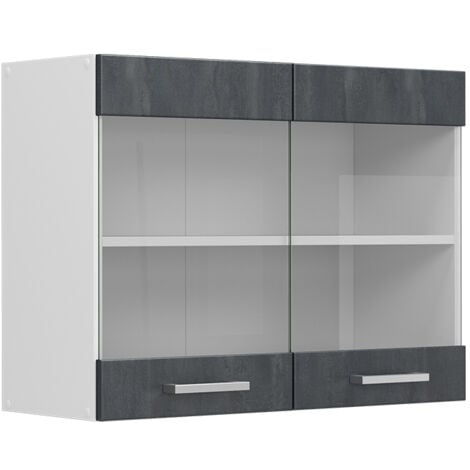 Mobile da cucina in vetro R-Line, Calcestruzzo nero, 80 cm, Vicco