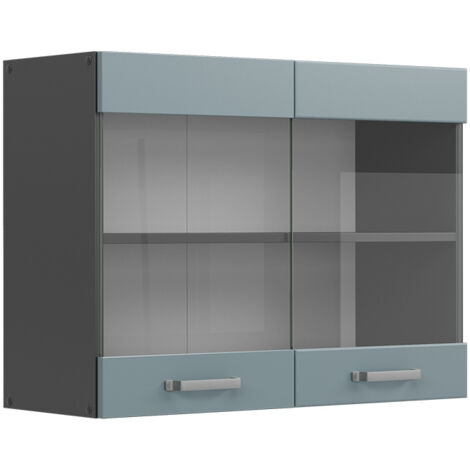 Mobile da cucina in vetro R-Line, Grigio-blu, 80 cm, Vicco