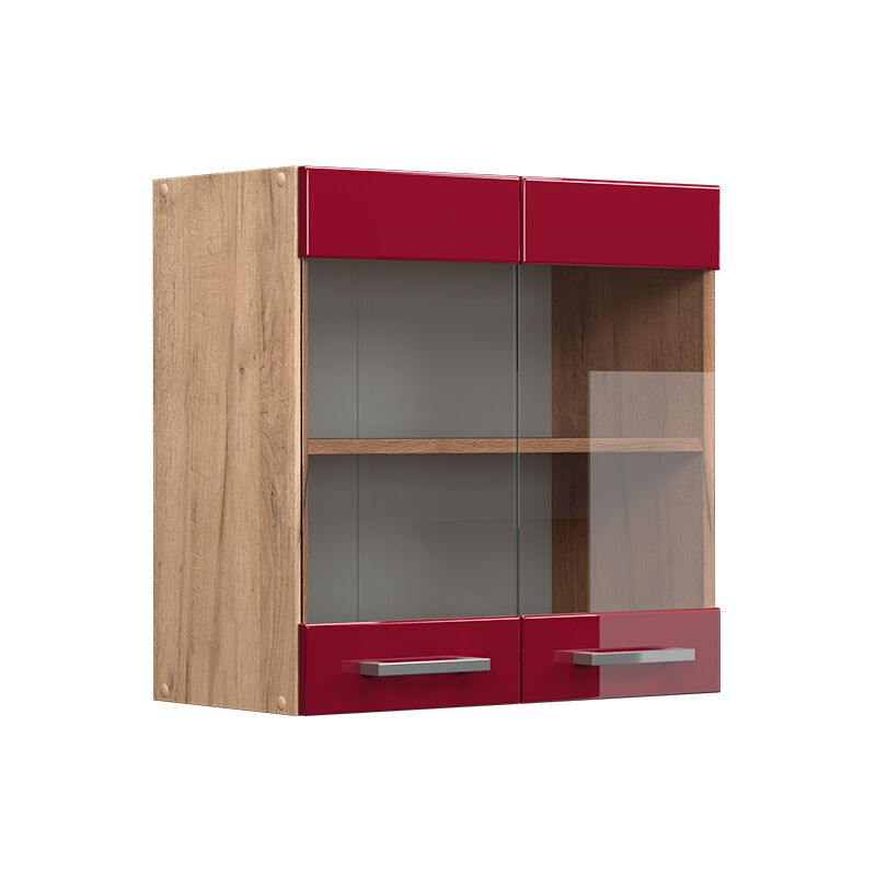 Vicco - Mobile da cucina in vetro R-Line, Rosso bordeaux lucido, 60 cm