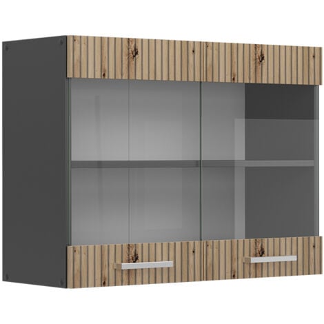 Mobile da cucina in vetro R-Line, Rovere artigianale, 80 cm, Vicco