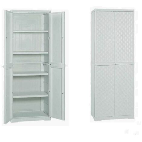 Mobile da esterno in resina effetto rattan bianco 4 ripiani altezza 180cm