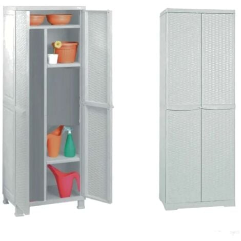 Mobile da esterno Portascope in resina effetto rattan bianco altezza 180cm