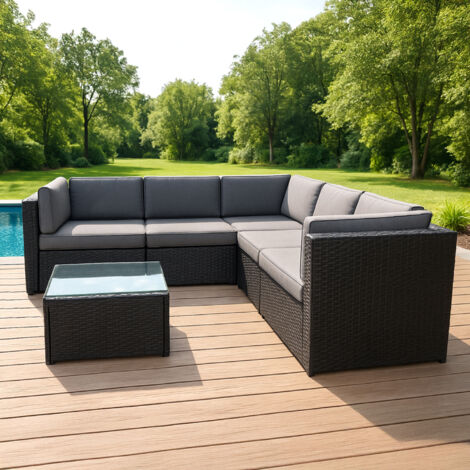 Mobile da giardino 5 posti in resina intrecciata con tavolo nero e grigio BIMINI