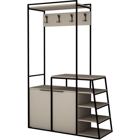Mobile da ingresso 116x38x180 cm moka chiaro con due ante e cinque ripiani esterni - Salo