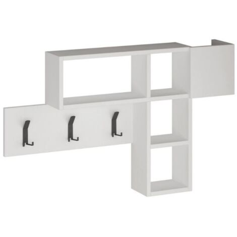 Mobile da Ingresso a Muro Ganci Appendiabiti Ripiani Parete in Legno Bianco