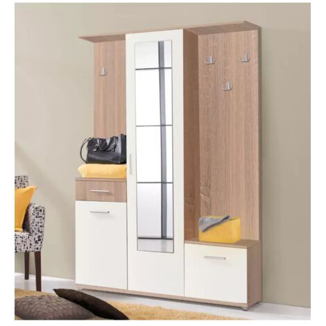 BELLAHOME mobile da ingresso "barcellona" con specchio effetto legno e bianco 133x33x197 cm