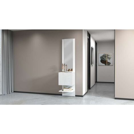 Mobile da ingresso compatto con specchio Poket in Bianco Lucido