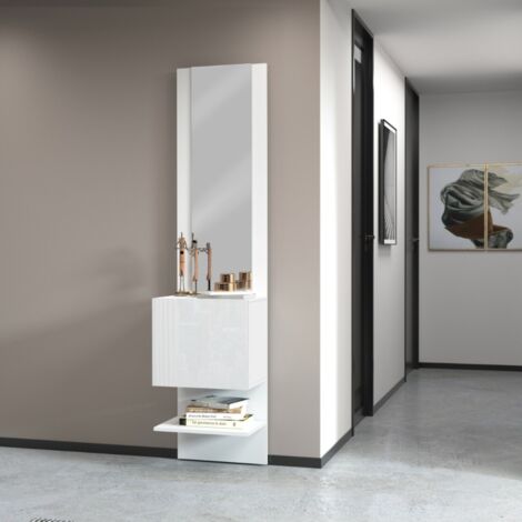 Mobile da ingresso compatto con specchio Poket in Bianco Lucido