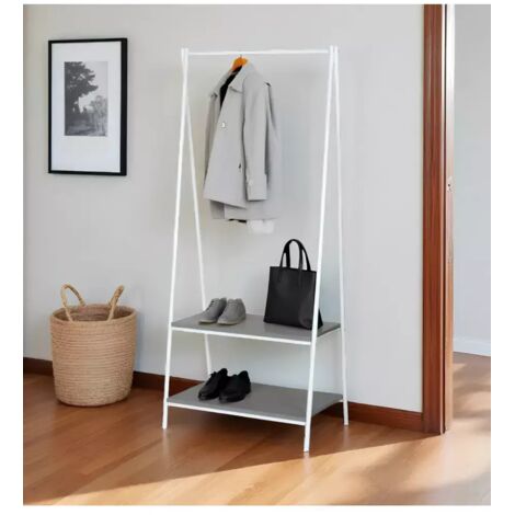 mobile da ingresso con due ripiani in metallo effetto cemento e bianco 60x40x150 cm